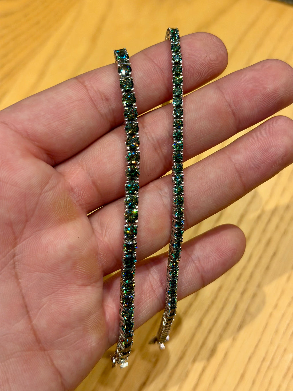 Pulsera Tenis de Plata con Moissanita Verde
