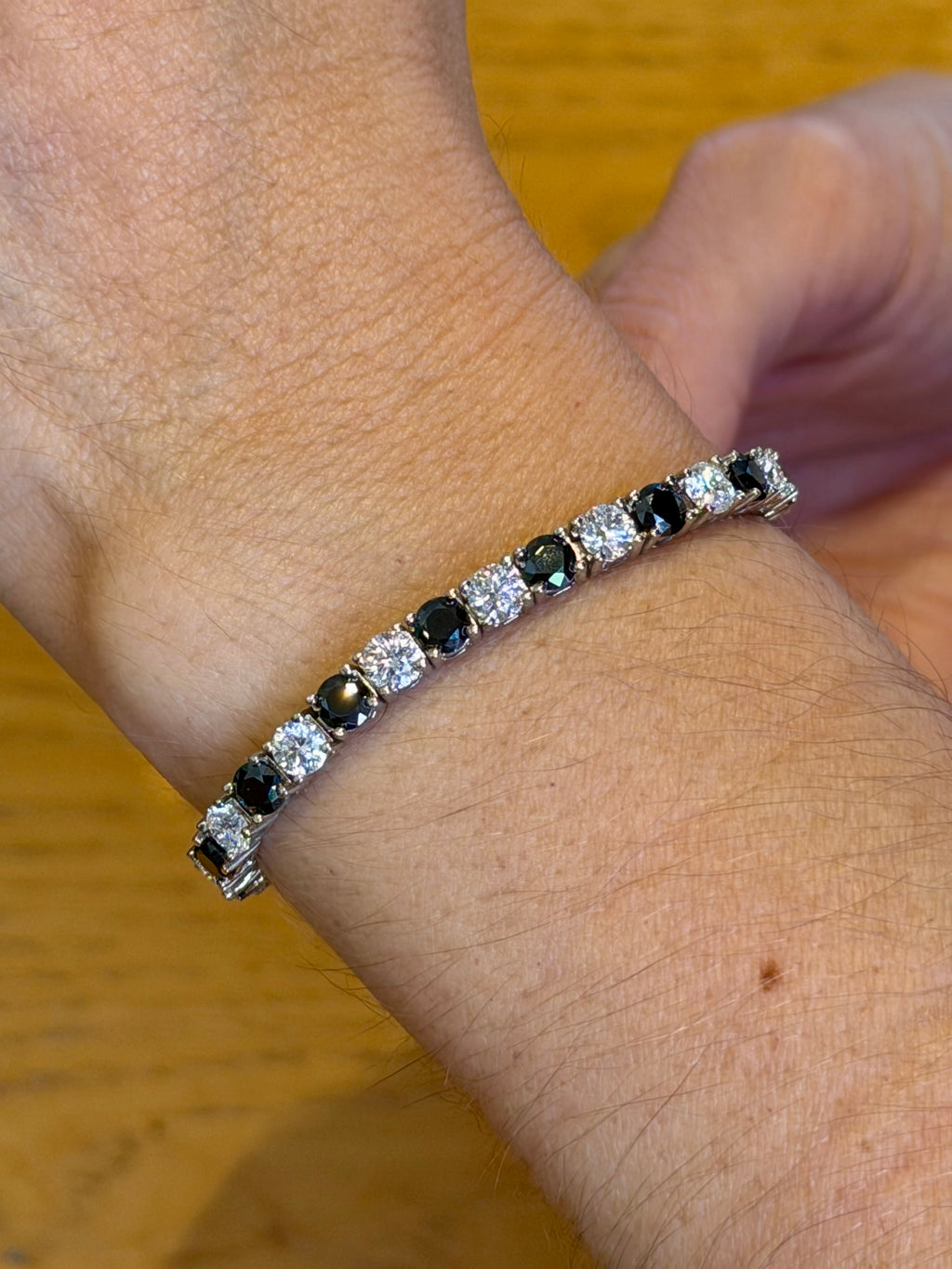 Pulsera Tenis de Plata con Moissanita Blanca y Negra 4mm