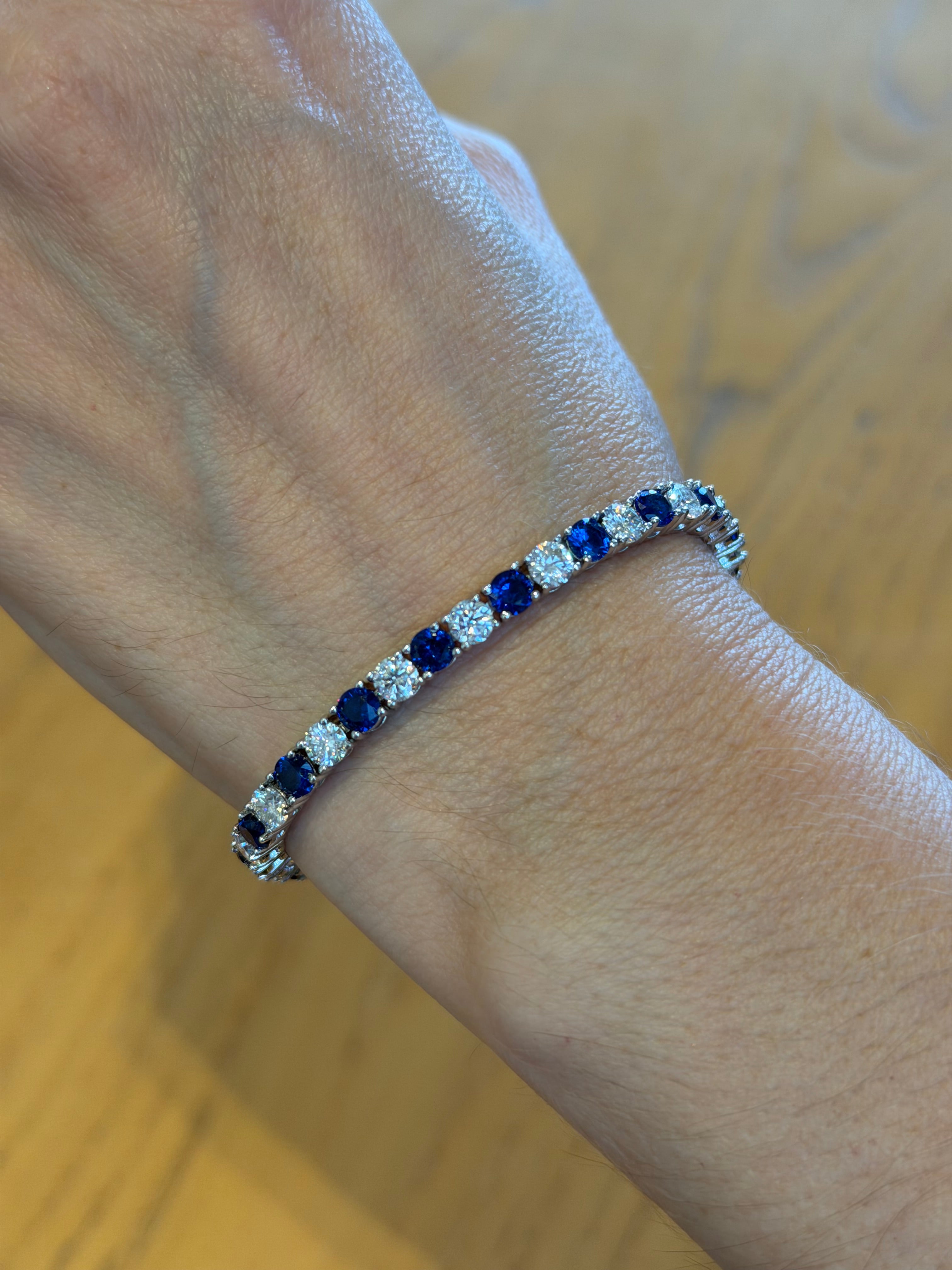 Pulsera Tenis de Plata con Moisanita y Zafiro Lab