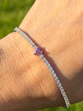 Pulsera Tenis Corazón Rosa en Plata con Moissanita