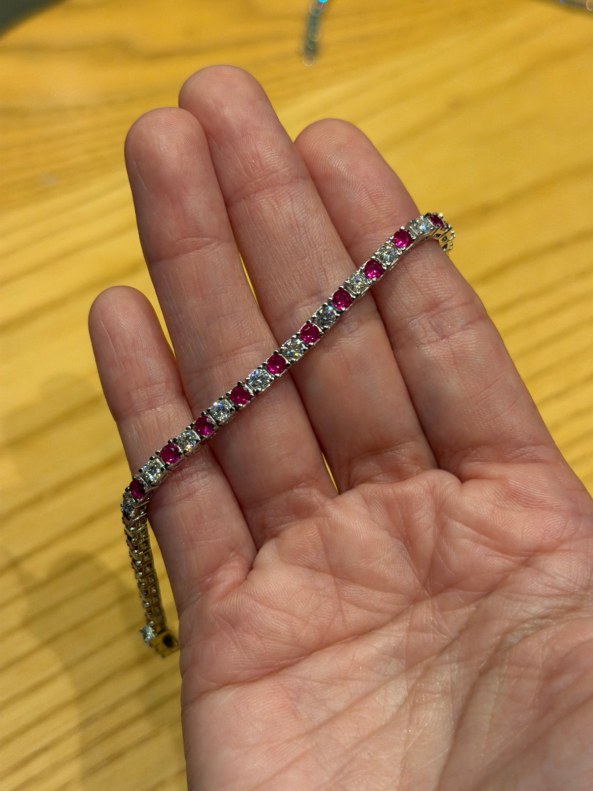 Pulsera de Plata con Moissanita y Rubíes lab 3mm