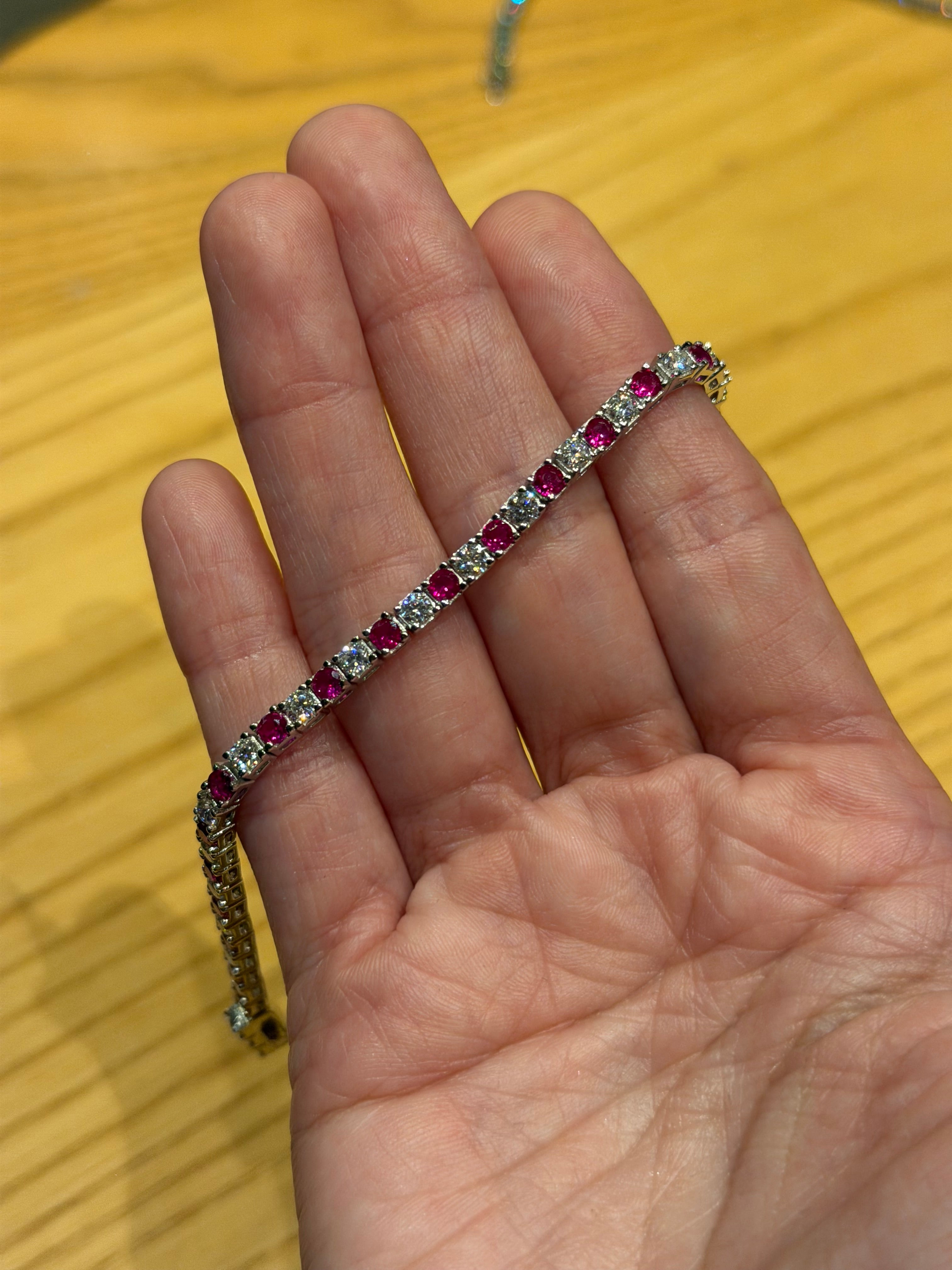 Pulsera de Plata con Moissanita y Rubíes lab 3mm