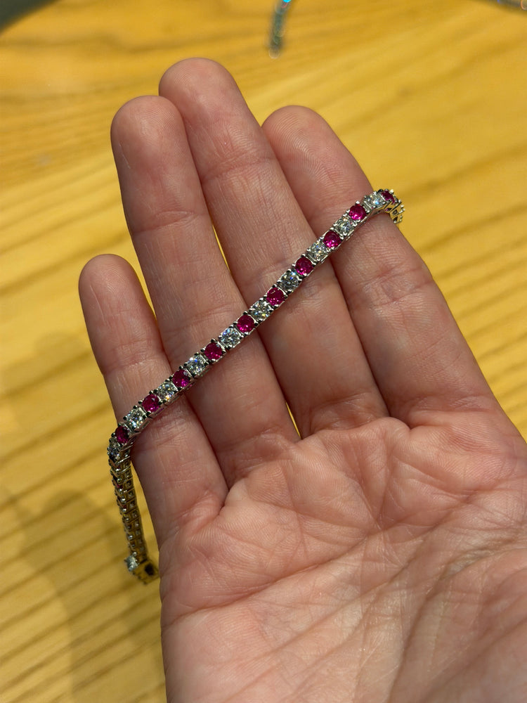 Pulsera de Plata con Moissanita y Rubíes lab 3mm