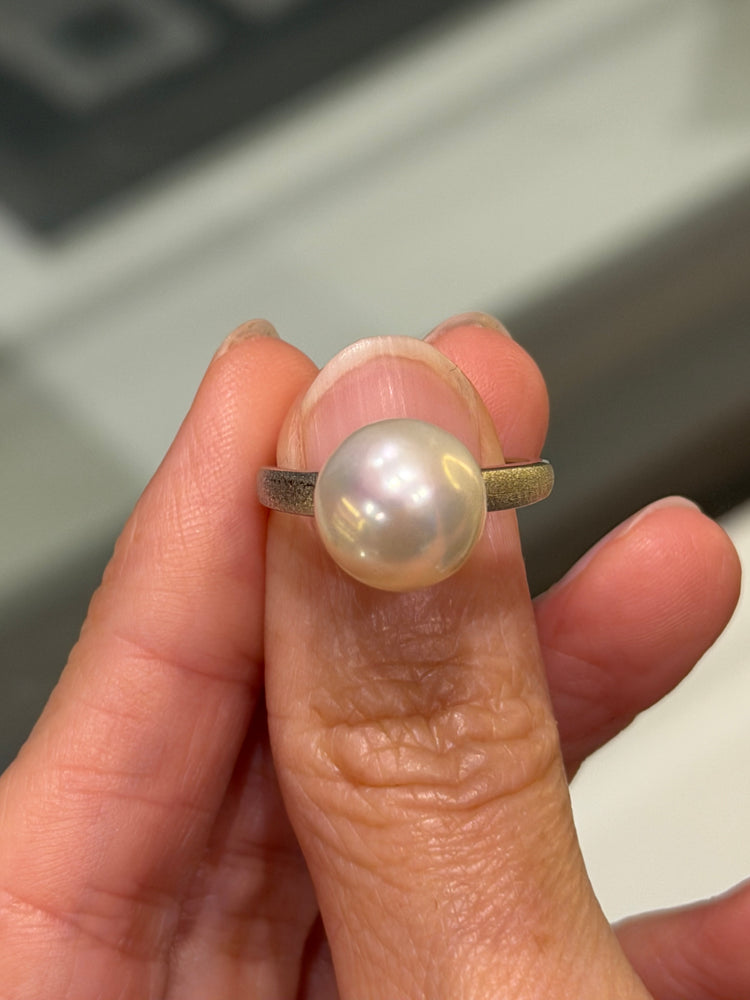 Anillo Solitario de Plata con Perla de Rio de 10mm