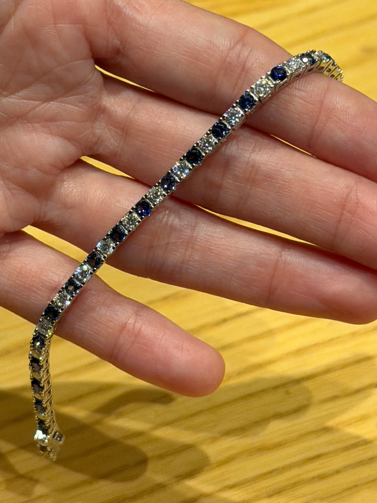 Pulsera Tenis de Plata con Moissanita y Zafiros Lab 3mm