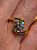 Anillo Solitario Flotante de Plata con Moissanita de 2ct Baño de Oro