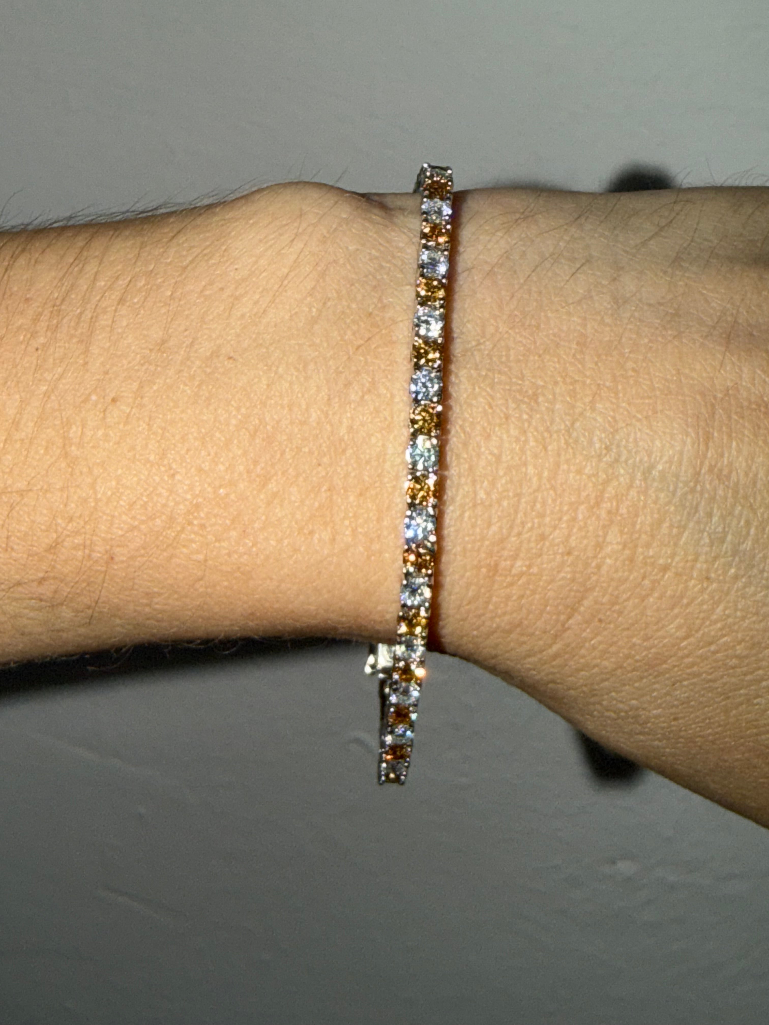 Pulseras Tenis de Plata Con Moissanita Champagne y Roja 3mm