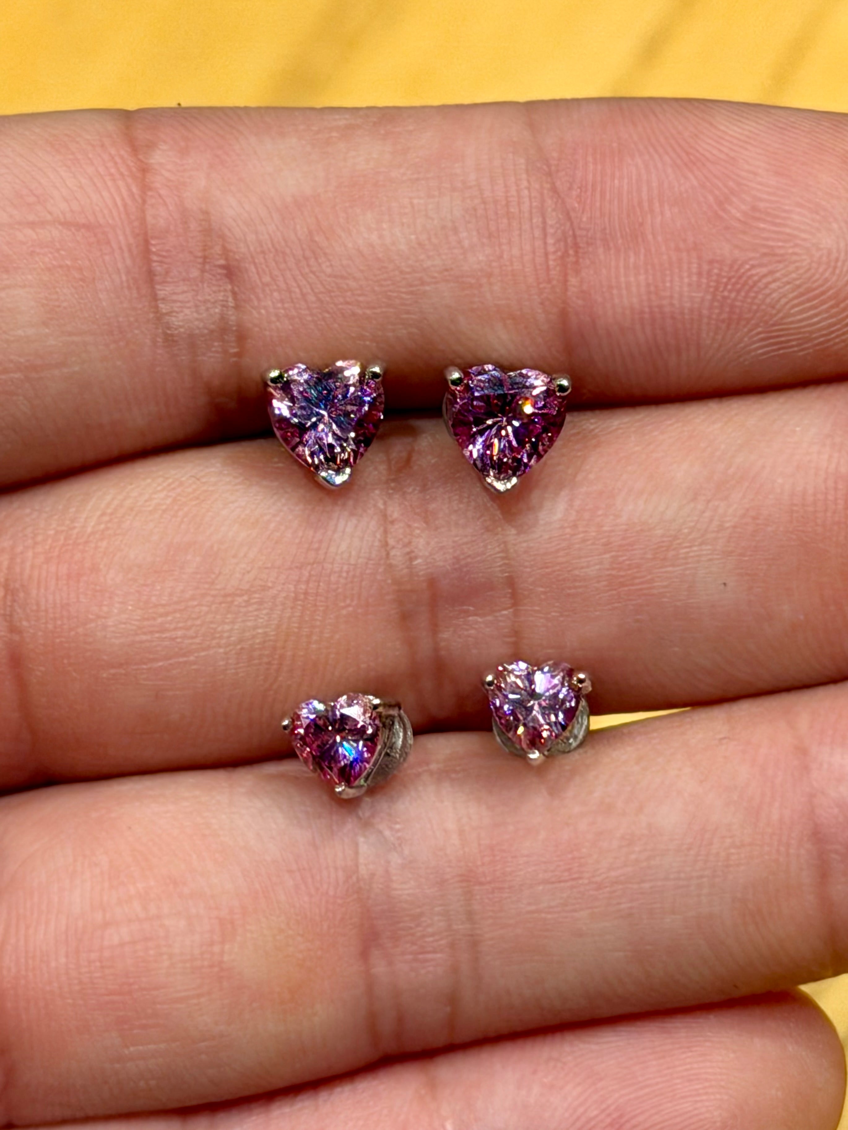 Aretes de Plata con Moissanita de Corazón Rosa 0.5-1ct