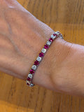 Pulsera Tenis de Plata con Moissanita y Rubí
