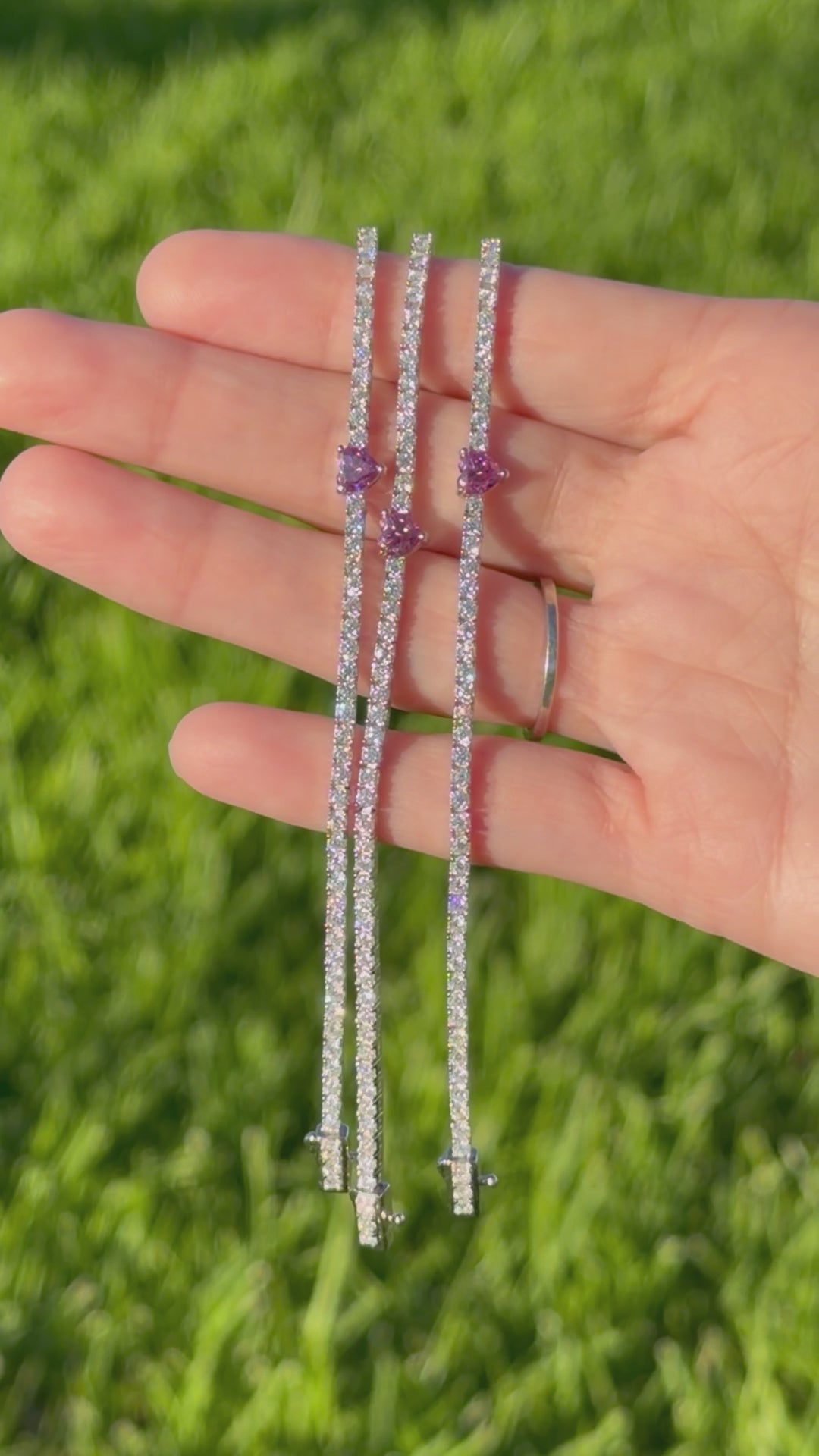 Pulsera Tenis Corazón Rosa en Plata con Moissanita