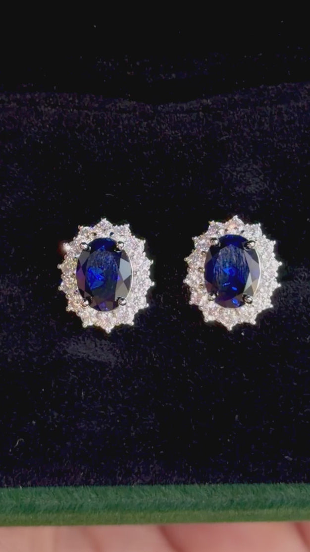 Aretes Diana de Plata con Moissanitas y Zafiro Lab